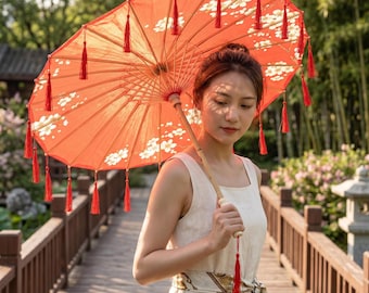 Parasol de danse traditionnelle asiatique - Parapluie en soie, accessoire décoratif, événements culturels, cadeau élégant