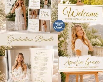 Class of 2026 Graduation Party Bundle, Editable Canva Template, Invitation, Welcome Sign, Thank You Card (Digital Download)