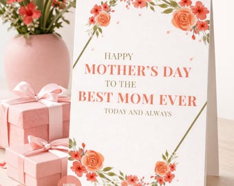 Editable Mother’s Day Card Template, Printable Canva Mother’s Day Card, Floral Best Mom Ever Card, Instant Digital Download