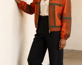 Artisan Block Print Bomberjacke | Rost Boho Baumwolle Hoodie Nesavaali London