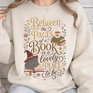 Halloween Witch Cat PNG SVG, Salem Witch Book Club PNG, Witch Hat Cat, Retro Boho Floral Book Lover Quote, Between the Pages png for Pod dtf