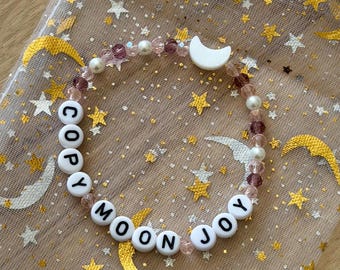 Copy Moon Joy Bracelet, Artemis II NASA Inspired, Glass Beads, Moon Charm, Pink/Peach