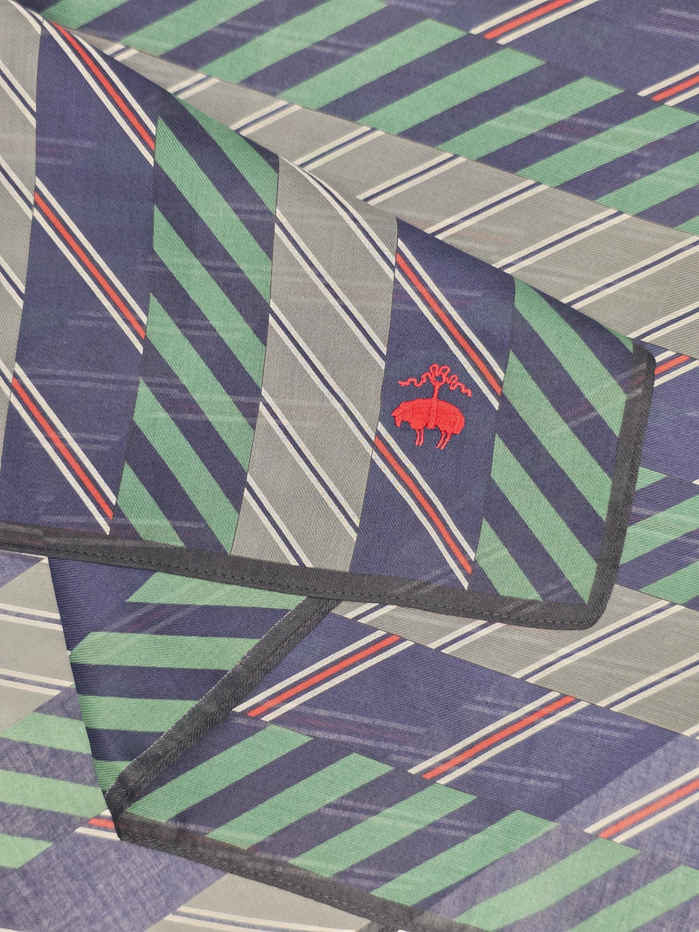 Brooks Brothers, Brooks Brothers Vintage Handkerchief Repp Stripe Navy Green Grey Embroidered Fleece Logo Cotton | ThePocketPast