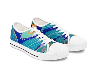 Damen-Sneaker mit tropischem Blumenmuster | Blaues Palmenblatt-Design