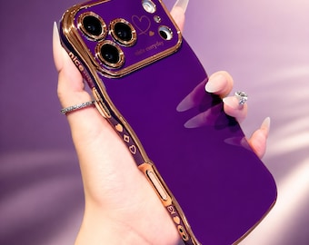 Purple Gold Plated Phone Case Soft Wave Glossy Cover Compatible with iPhone Models