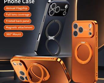 Magnetic Ring Stand Phone Case With Lens Protection And Solid Color Shockproof Cover