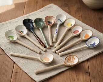 Ręcznie malowana ceramiczna łyżka do zupy: Kawaii łyżka deserowa, długi uchwyt, przybory kuchenne