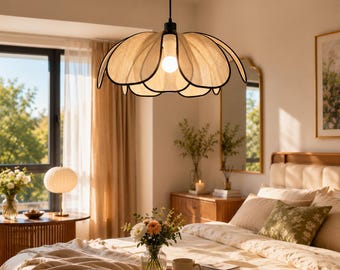 French Cream Lotus Pendant Light Handwoven Nordic Chandelier