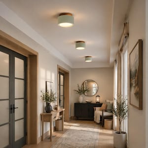 Japanese Wood Ceiling Lamp, Travertine LED Light, Minimalist Round Downlight