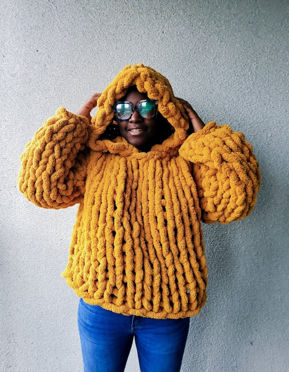 Chunky Hand Knit Hoodie Sweater Etsy UK