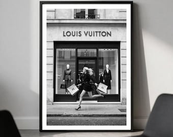 Elegante estampado de Louis Vuitton en blanco y negro / Obra de arte de boutique de lujo