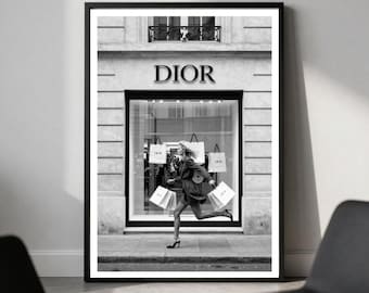 Elegante estampado de Dior en blanco y negro / Obra de arte de boutique de lujo
