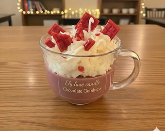 Chocolate Hot Cocoa Candle with Whipped Cream and Chocolate Bar Toppings