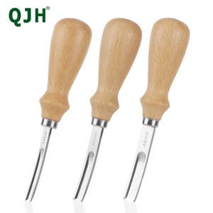 May include: Three wood carving tools with light brown handles and silver blades. The blades are labelled A4mm, A6mm, and A8mm. The tools are arranged vertically against a white background.