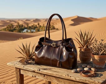 Women's Top handle Bag | Oil Wax PU Leather Shoulder Bag | Large Capacity Handbag | Belt Buckle Detail | Daily Commute Bag | Gift for Her