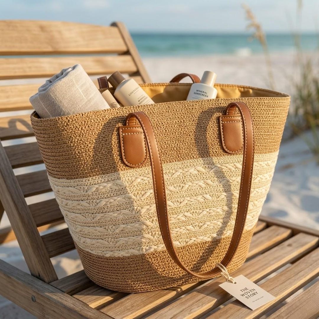 Straw Beach Bag Women Large | Woven Shoulder Tote Summer Vacation ...