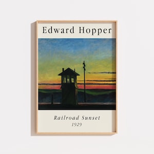 Poster Edward Hopper – Railroad Sunset, Amerikaans realisme, vintage landschapskunst, sfeervolle zonsondergangprint, wanddecoratie uit het midden van de 20e eeuw