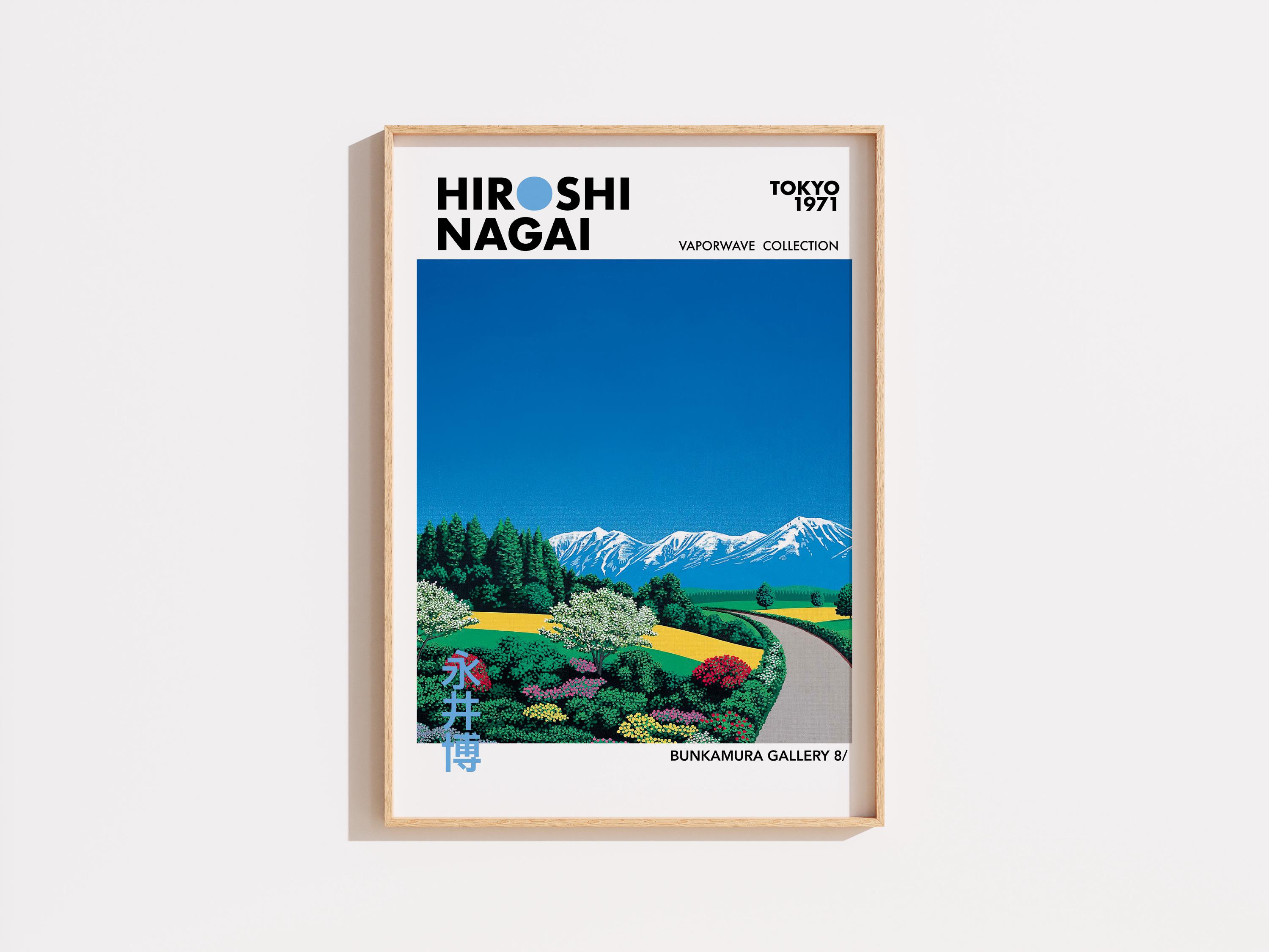 AISHITERU HAGUSHITE. ポップアート Poster Hiroshi Nagai – Tokyo 1971, Japanese Mountain Landscape