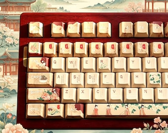 Set di 120 copritasti a tema stile cinese, materiale PBT e profilo Cherry, layout personalizzato per tastiera meccanica / copritasti fai da te / regalo per lui
