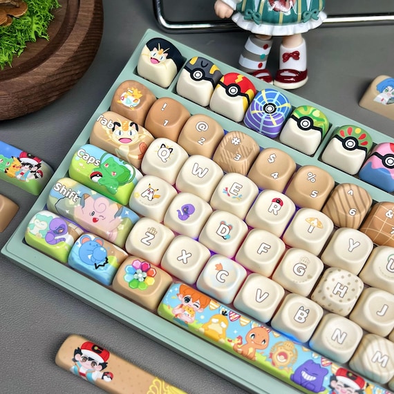 Anime Pocket Monsters 130 Keycaps Set, Suitable for Mechanical Keyboard PBT Keycaps | Handmade Keycaps | Anime Keycaps | Holiday gifts