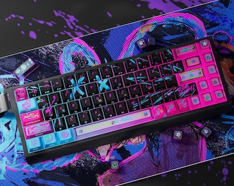 Jinx Game Anime Keycaps Set, Customizable Layout Mechanical Keyboard Keycaps | PBT+PC Keycaps | Anime Keycaps | Game fan Gifts