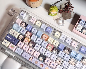 Anime Demon Slayer 137 Keycaps, Cherry side Engraved Mechanical Keyboard Keycaps | Cute Keycaps | PBT Keycaps | Handmade Keycaps