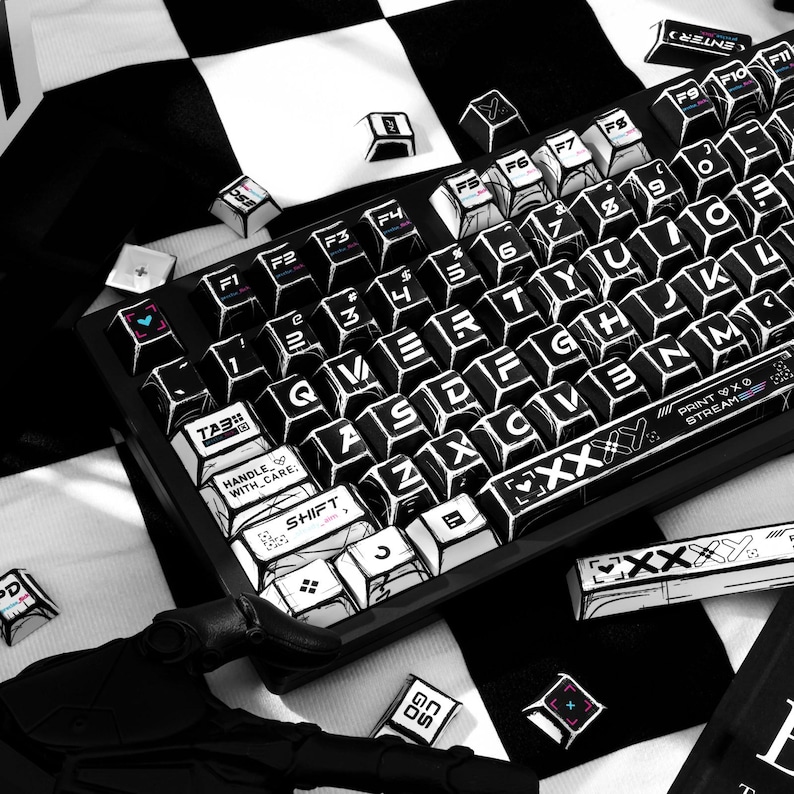 Comic World Creative Black and White Keycaps, 135 Key PBT Cherry ...