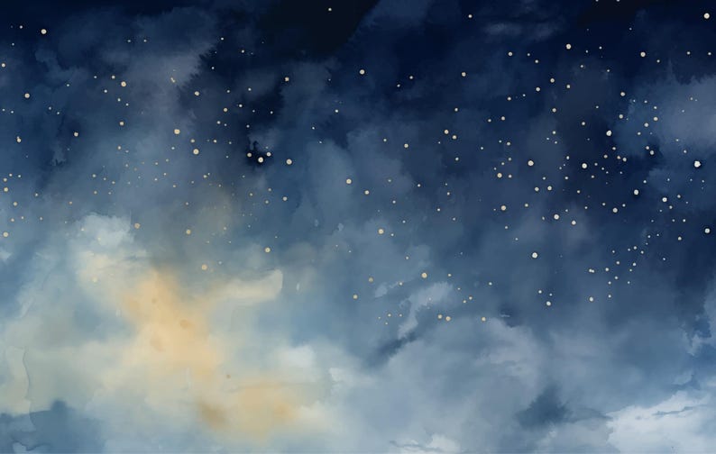 Dreamy Night Sky Nursery Wallpaper, Starry Cloud Wall Mural, Kids Room ...