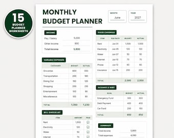 Budget Planner Printable, Monthly  Weekly Budget Planner, 15-Page Expense & Savings Tracker, Canva Template, A4 US Letter Size