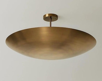Mid Century Brass Flush Mount Light – 6 Light Elegant Chandelier Light, Dome Pendant Fixture