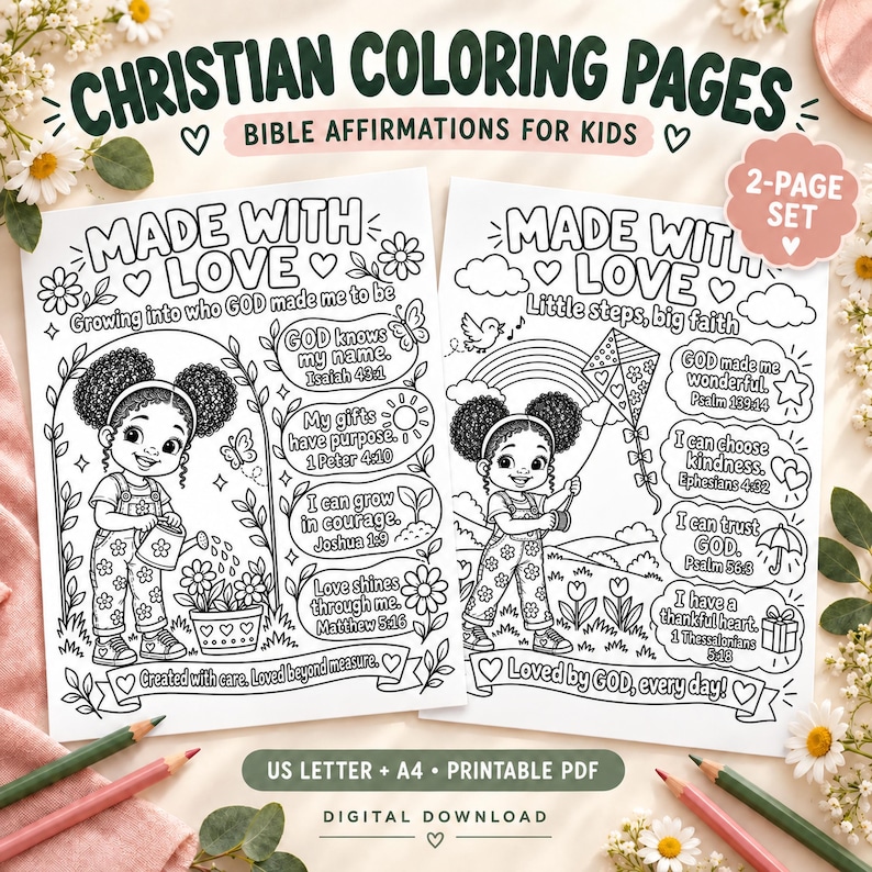 Christian Coloring Pages for Girls, Bible Affirmations, Black Girl ...