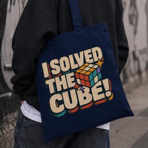 I Solved the Cube Tote Bag – Retro Puzzle Cube Carrier Bag – Magic Cube Cotton Bag – Gift for Speedcubing Fans