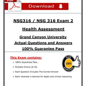 NSG 316 Examen 2 (2025) GCU Faktiska frågor och svar PDF