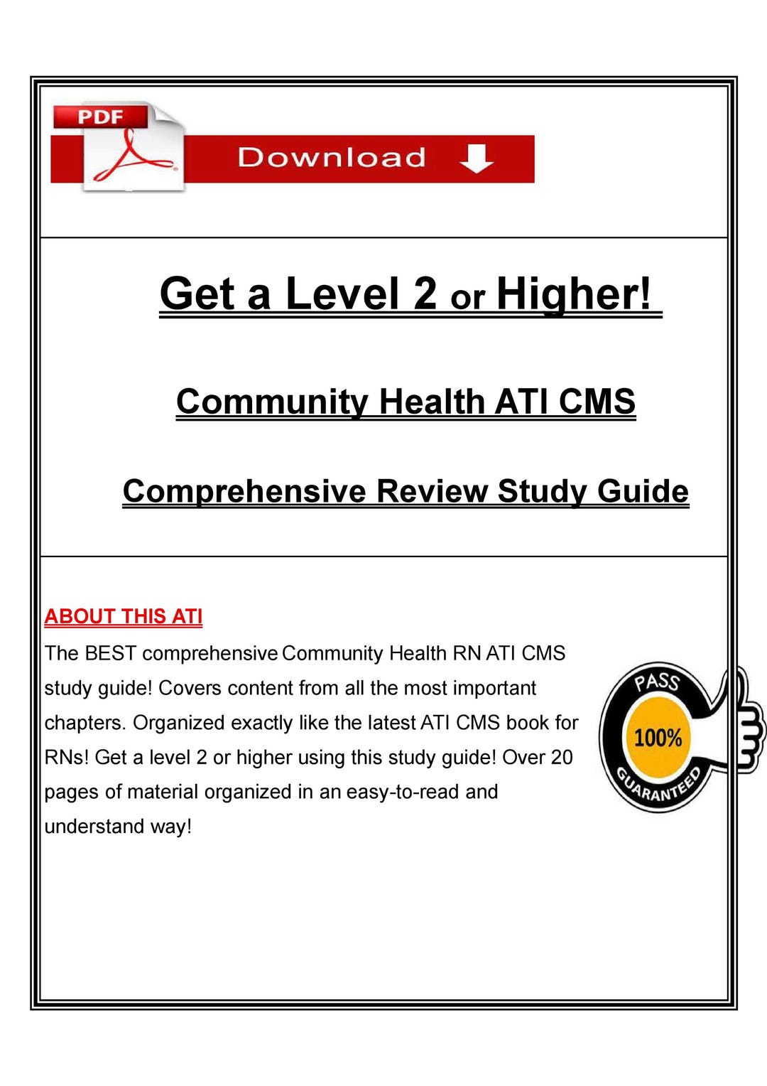 Community ATI CMS Comprehensive Review Study Guide Achieve Level 2 or ...