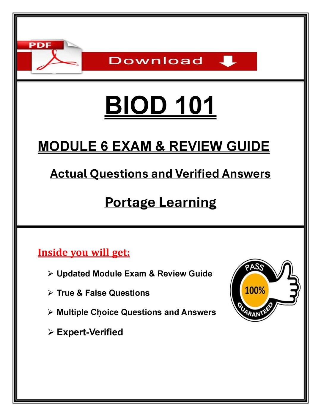 BIOD 101 Module 6 Exam Review Portage Learning Biology Verified ...