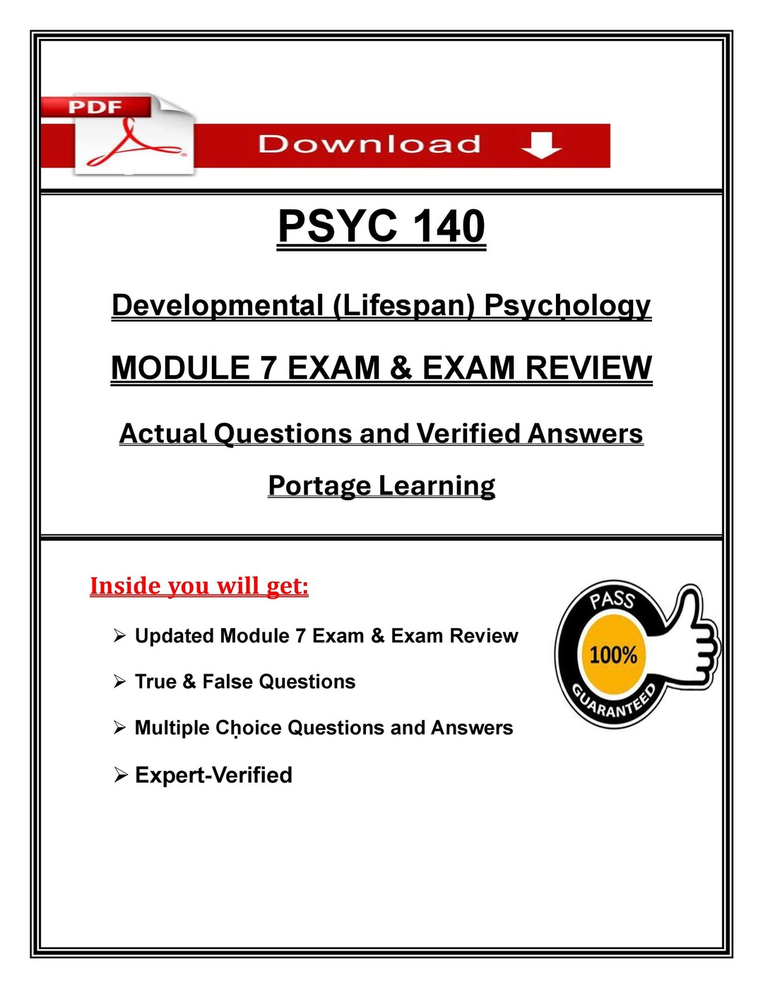 2025 PSYC 140 Module 7 Exam Portage Learning Exam Review, Verified ...