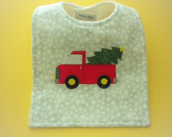 Appliqued Holiday Red Truck Baby Bib