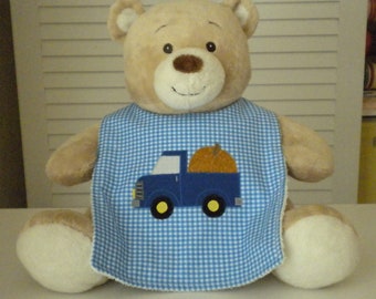 Appliqued Blue Truck/ Pumpkin Baby Bib