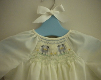 Hand Smocked Sheep Baby Gown