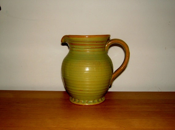 Vintage 1950s Bretby Stoneware Green Pitcher Jug Vase - 