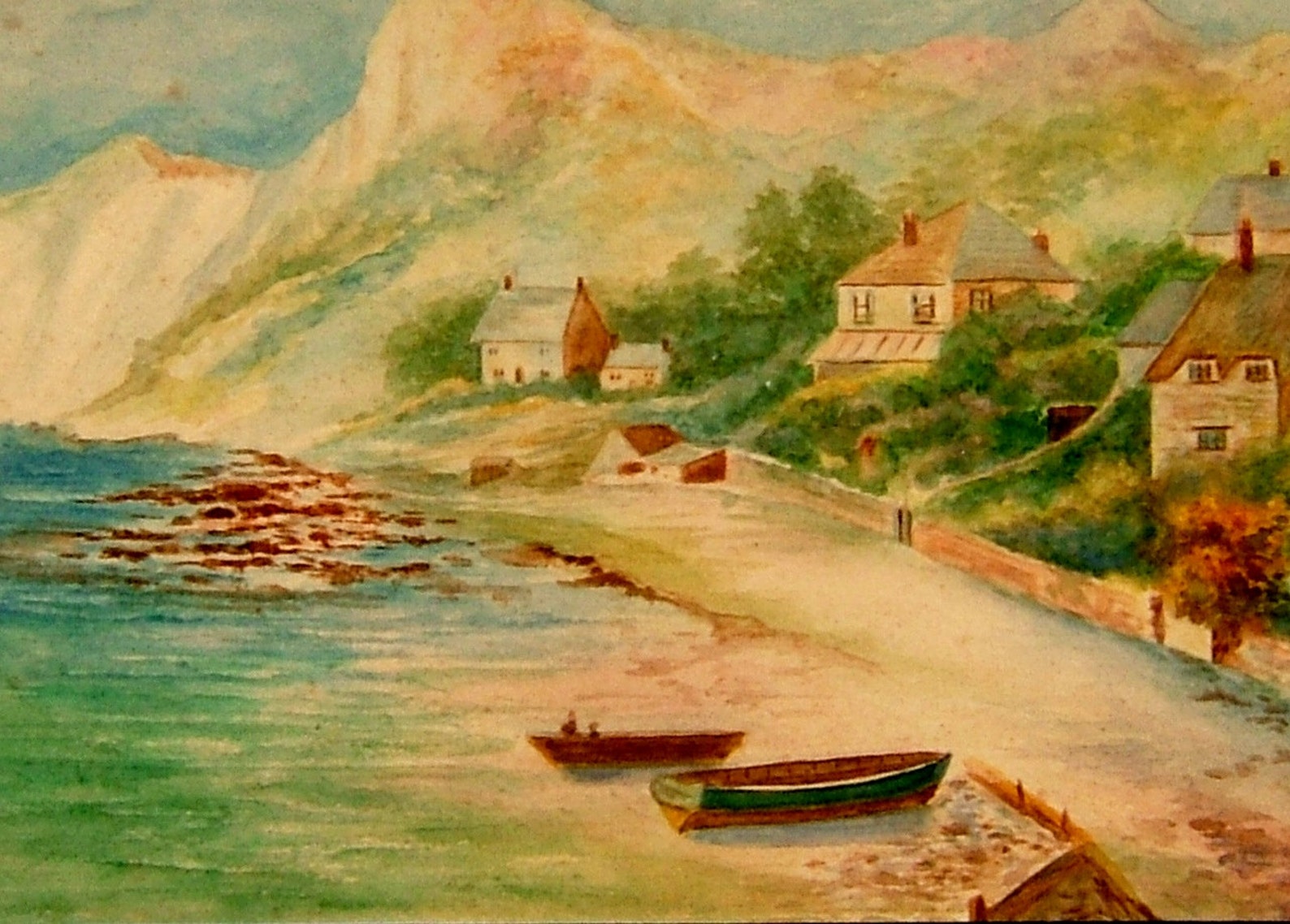 Edwardian Seascape Painting of Houses and Boats on the Beach Etsy