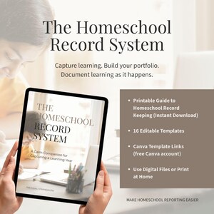 Homeschool Record Keeping System | Home Education Portfolio and Learning Log Templates | Editable Canva Templates