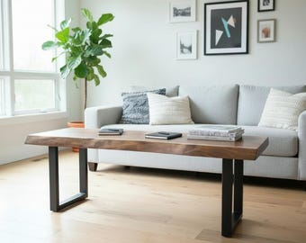 Live Edge Solid Walnut Wood Bench – Handmade Modern Bench for Dining Table, Entryway, Bedroom