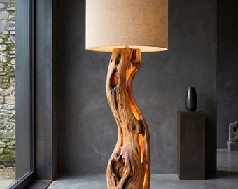 Olive Wood Floor Light, Live Edge Tree Trunk, Handcrafted Sculptural Organic Modern Decor