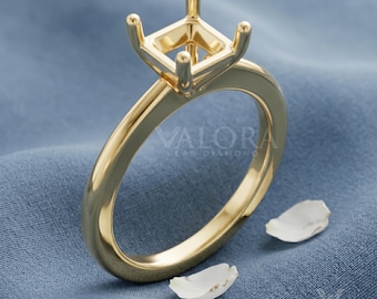 Custom Asscher Semi Mount Ring Setting 14k Gold Empty Ring Mounting For Women Vintage Art Deco Engagement Mount For Loose Stone