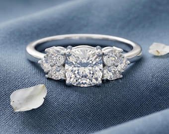 Cushion Cut Dainty Pear Round Cluster Bridal Anniversary Ring Lab Grown Diamond Promise Ring Platinum Travel Engagement Band Personalized