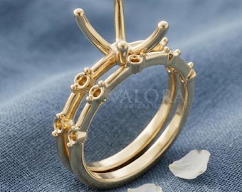 Custom Emerald Cut Semi Mount Ring Setting 10k Yellow Gold Open Shank Accent Mounting DIY Upgrade Settings For Lab Diamond