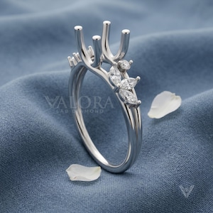 Custom Semi Mount Engagement Ring Round Lab Grown Diamond Ring 14k Solid Gold Moissanite Ring Personalized Botanical Leaf Ring Frame Only