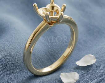 1.5Ct Heart Shape Ring Setting, 14k Solid Yellow Gold Minimalist Empty Mount, 5 Prong Semi Mount Engagement Ring Base