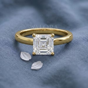Custom Asscher Cut Solitaire 14k Gold Lab Diamond Engagement Ring Minimalist Bridal Wedding Band Step Cut Diamond Travel Anniversary Gift